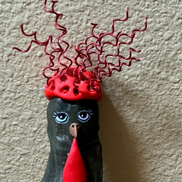 Whimsical Clay & Stone "Bad Hair Day" Bird Figurine - Picture 2 of 8
